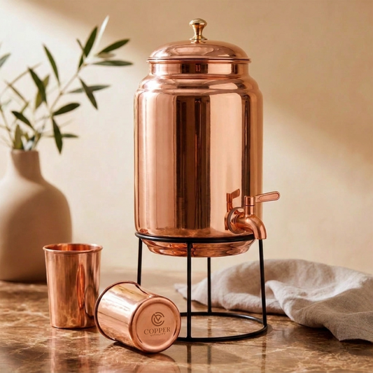 Elegant Pure Copper Water Dispenser 170 oz - Includes 2 Copper Cups