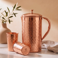 Hammered Pure Copper Jug 64 oz — Includes 2 Copper Cups