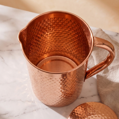 Hammered Pure Copper Jug 64 oz — Includes 2 Copper Cups