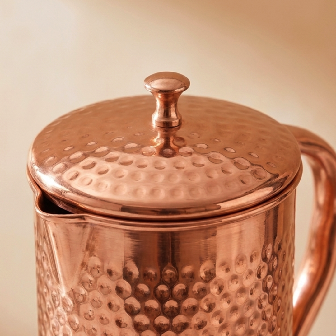 Hammered Pure Copper Jug 64 oz — Includes 2 Copper Cups