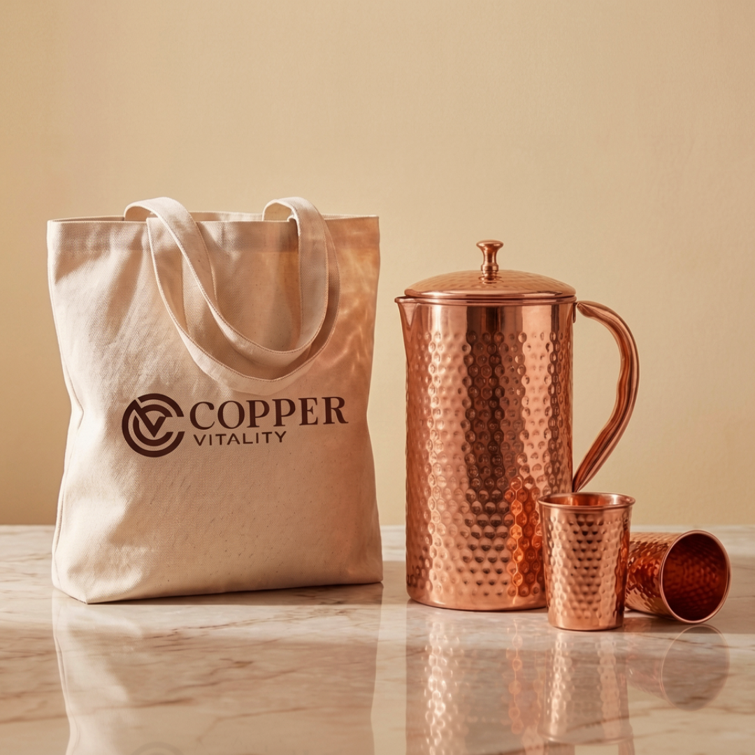 Hammered Pure Copper Jug 64 oz — Includes 2 Copper Cups