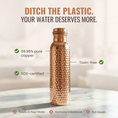 Hammered Pure Copper Water Bottle - 32 oz