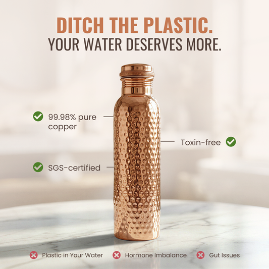 Hammered Pure Copper Water Bottle - 32 oz