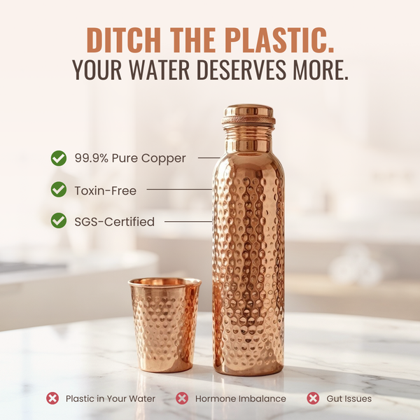 Hammered Pure Copper Water Bottle 950ml