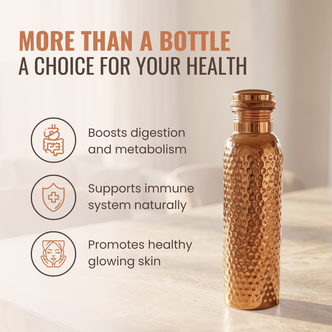 Hammered Pure Copper Water Bottle - 32 oz