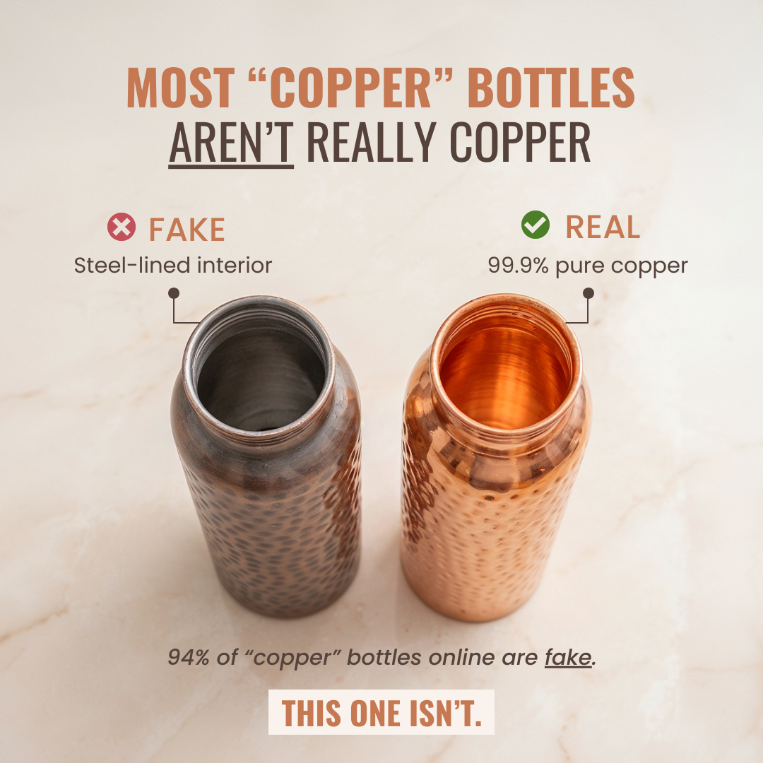 Hammered Pure Copper Water Bottle - 32 oz